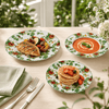 B/C Red Floral Vine Bone China Plate Set, 18 Pieces