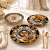 B/C Black & Gold Urn Bone China Plate Set, 18 Pieces