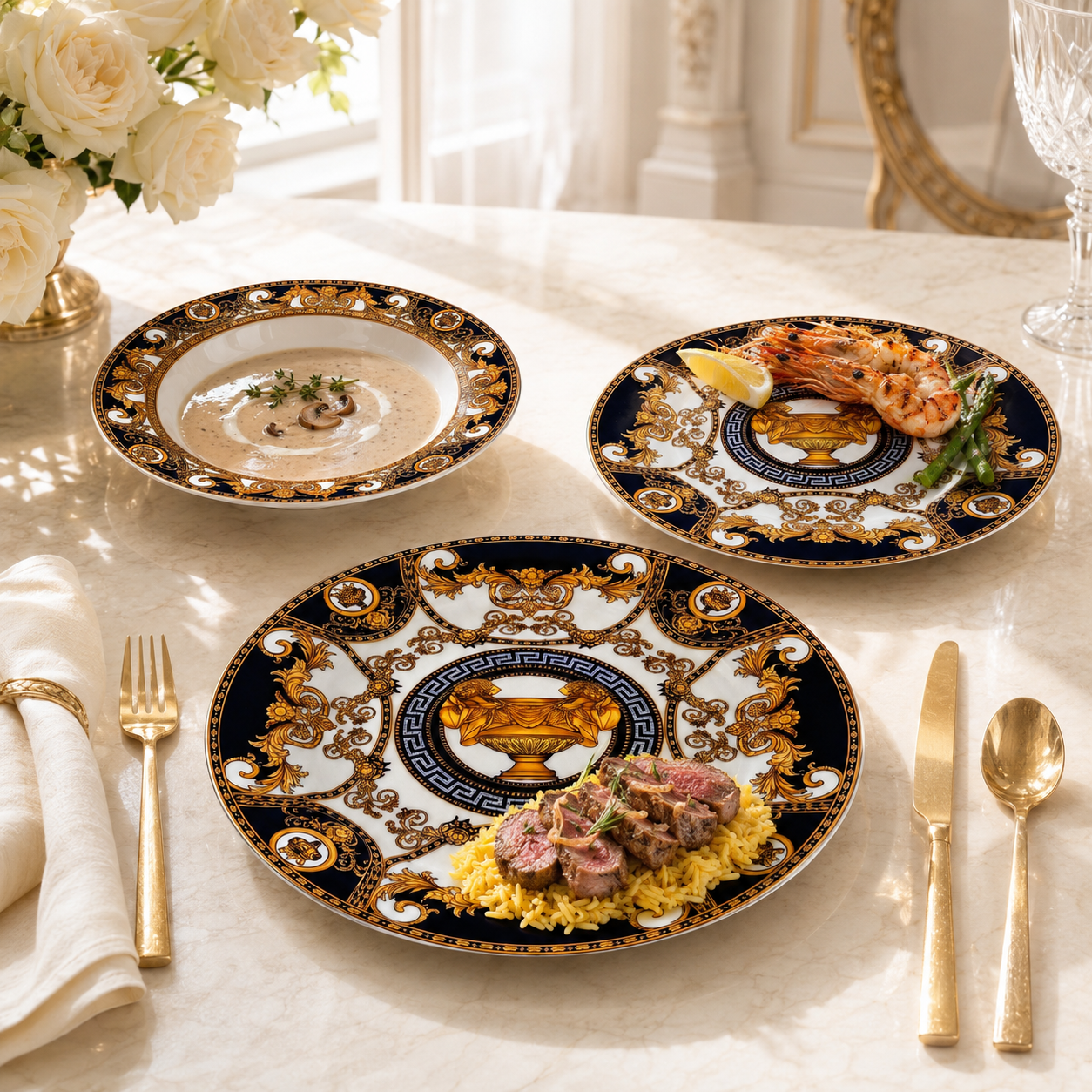 B/C 18-Pieces Bone China Plate Sets