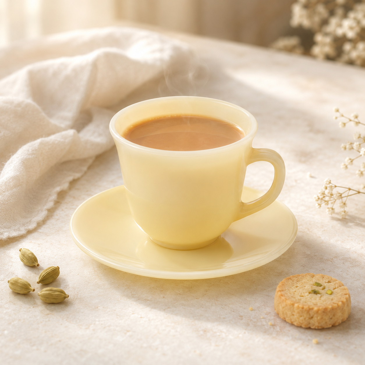 Jade 6-Pieces Yellow Marble 5.5 Inch Saucer and 180 ML Cup Set