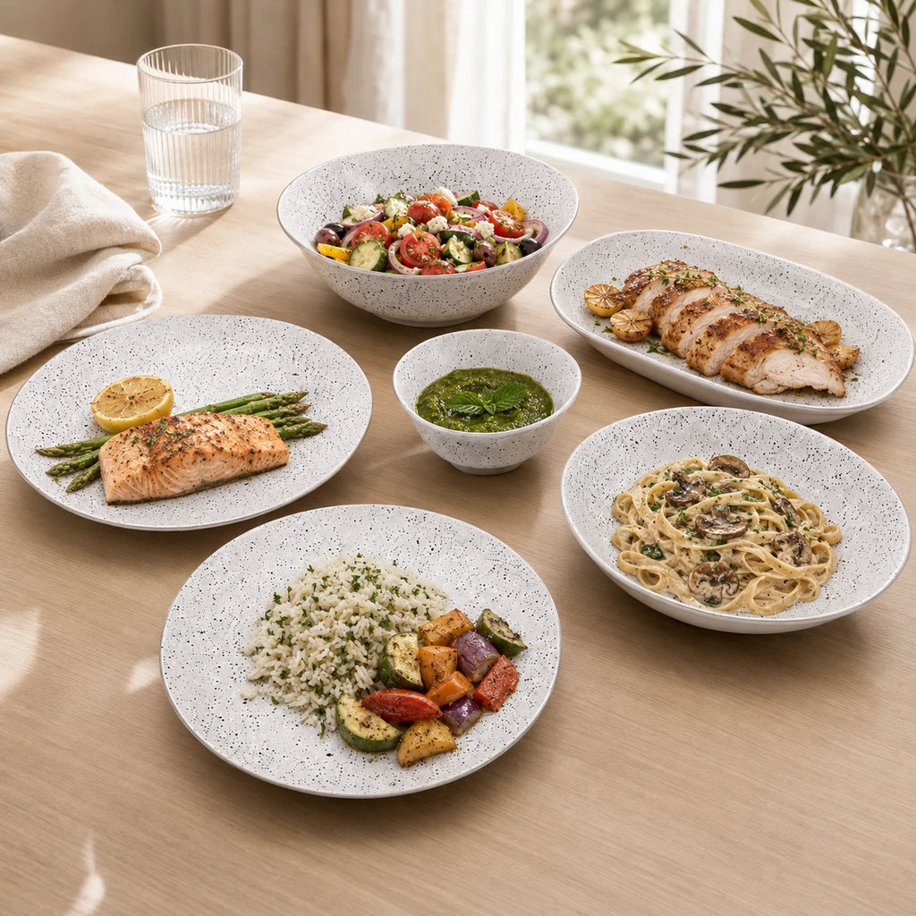 Danny Home 28-Piece Ceramic Dinner Set – Scandinavian Speckle