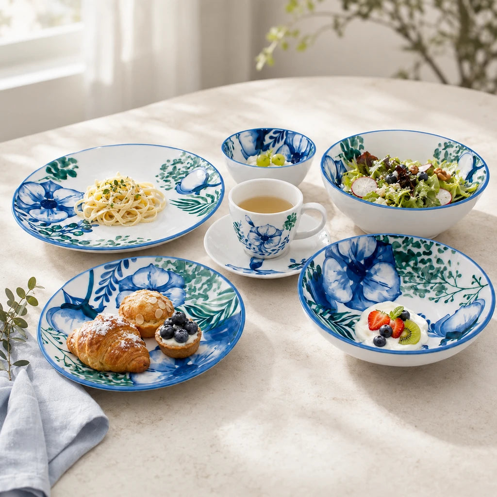 Danny Home 38-Piece Ceramic Dinner Set – Indigo Floral