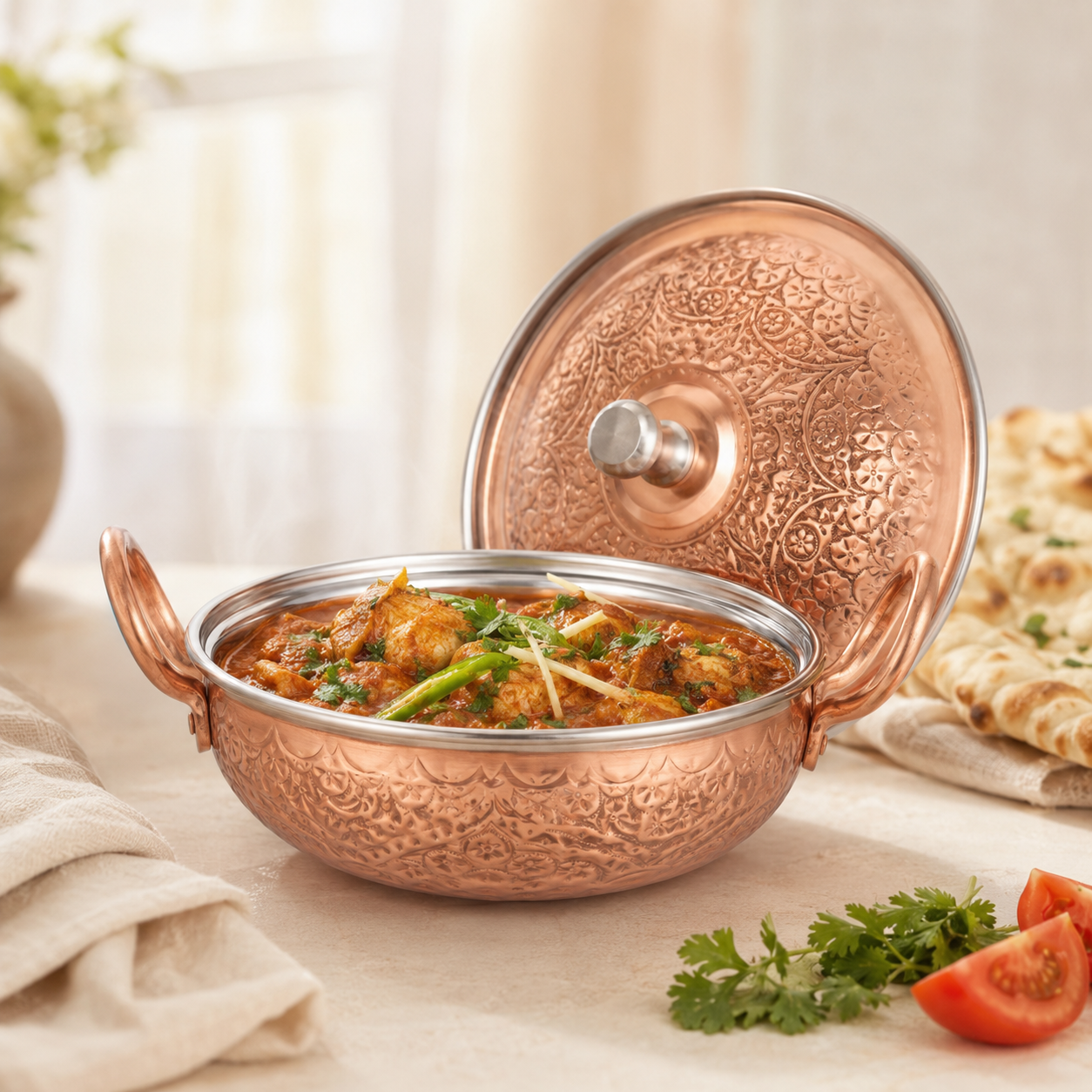 R.S Brass Copper Coating Hammered Serving Naqshi Karie