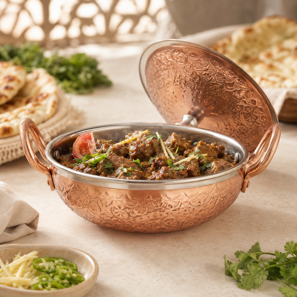 R.S Brass Copper Coating Hammered Serving Naqshi Karie