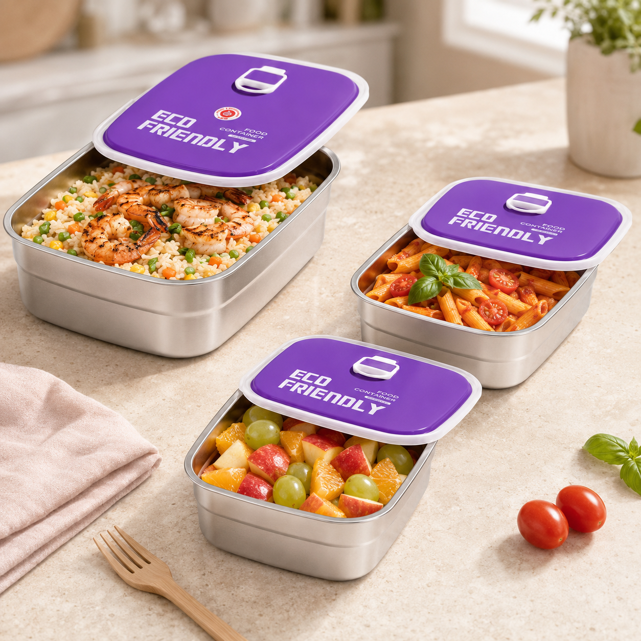 Tedemei 3-Pieces Rectangular Food Container Sets