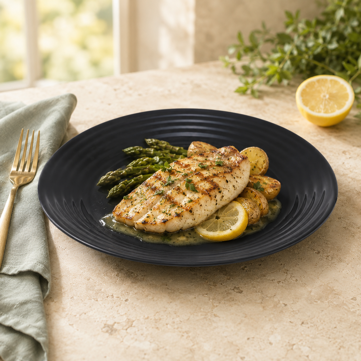 Luminarc  Matte Black Ribbed Marble Flat Plates