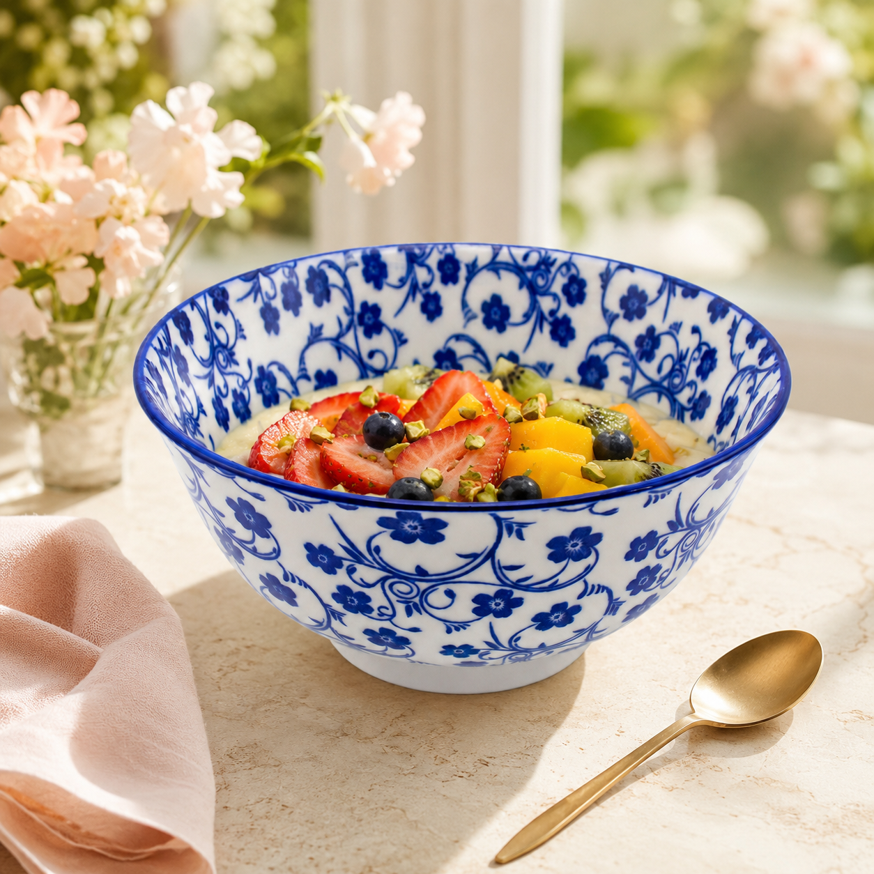 Gupan Blue Floral Ceramic Sweet Bowls