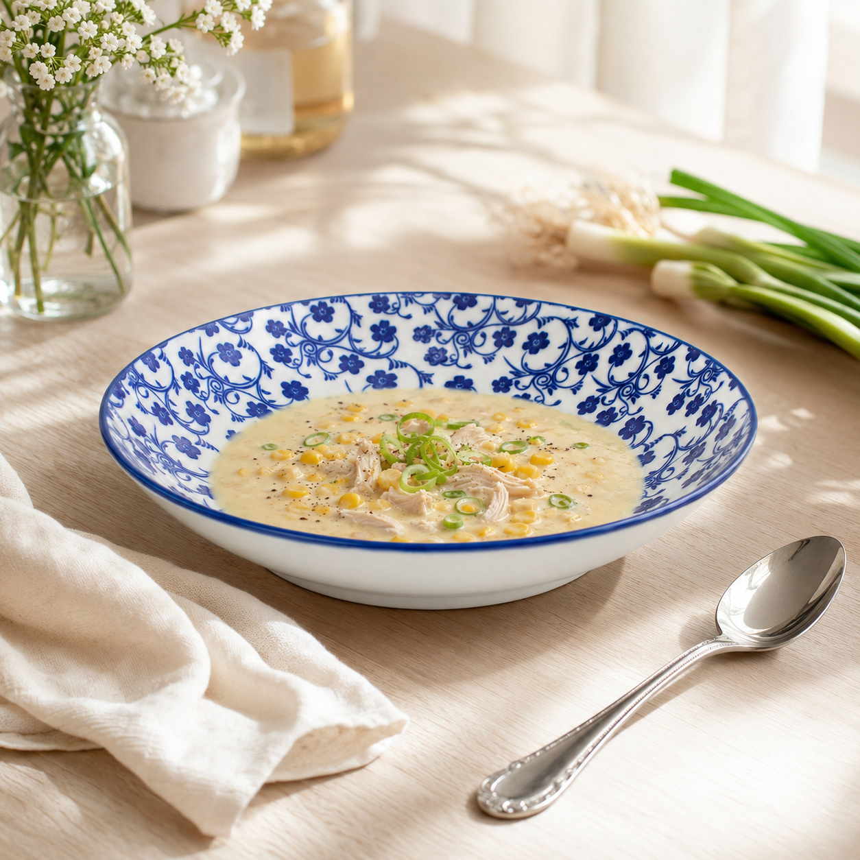 Gupan Blue Floral Ceramic Soup Plates