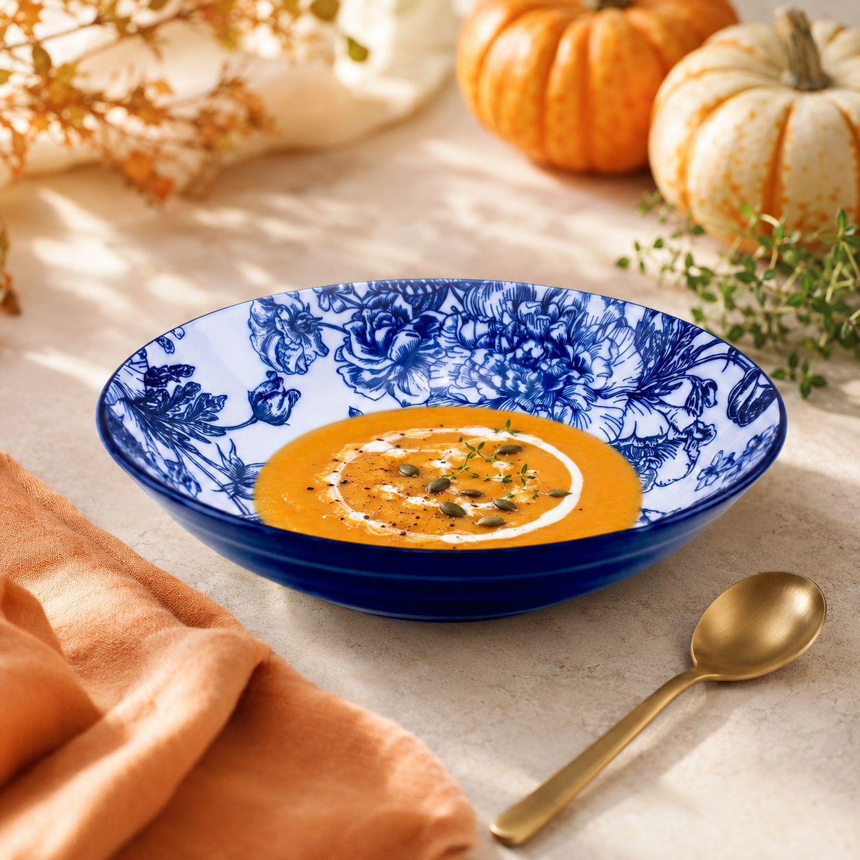 Gupan Blue Floral Ceramic Soup Plates