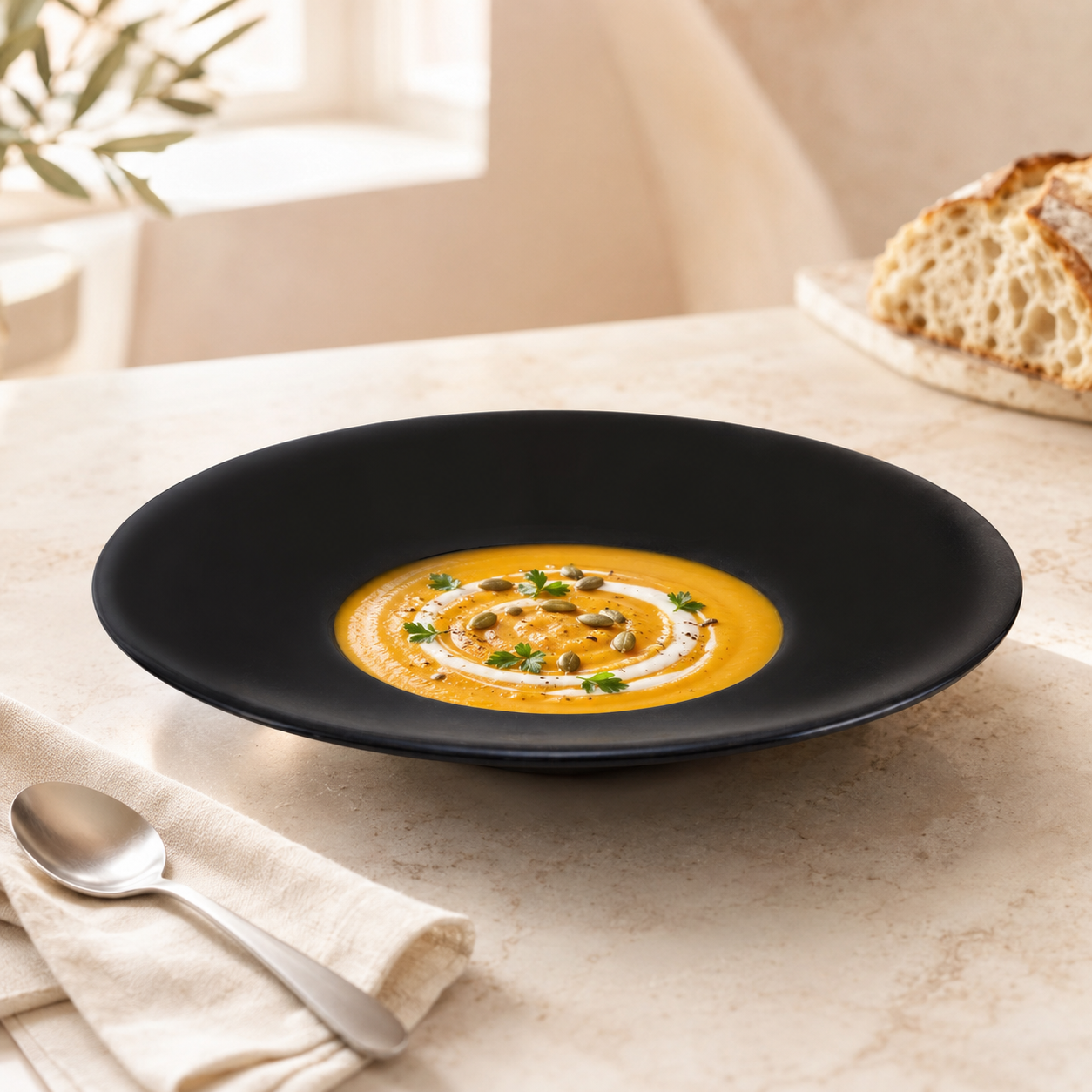 Home Table 8.5-Inches Matt Black Marble Deep Soup Plate