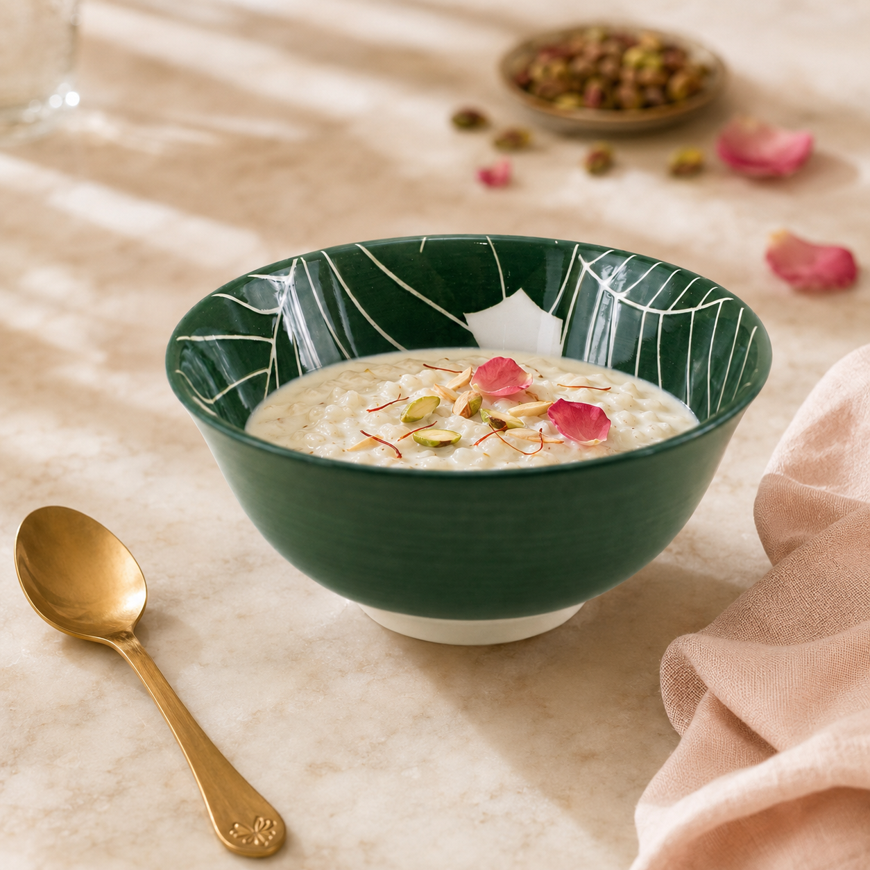 Gupan Leaf Design Matte Green Marble Sweet Bowls
