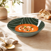 Gupan 8-Inches Leaf Design Matte Green Marble Soup Plate
