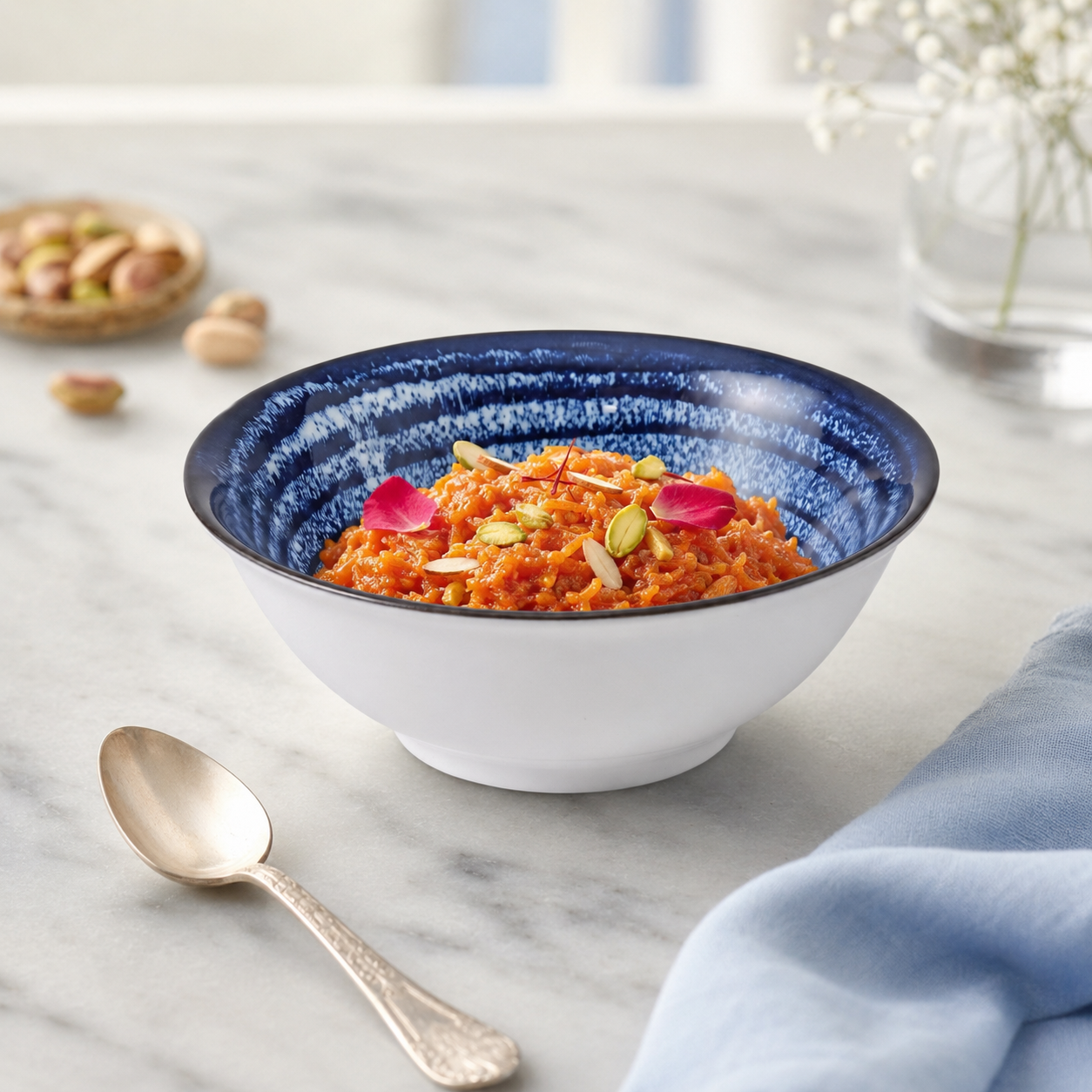 Gupan Shallow Blue Marble Sweet Bowls