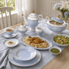 Royal FY Blue Magnolia 61-Piece Bone China Dinner Set for 8