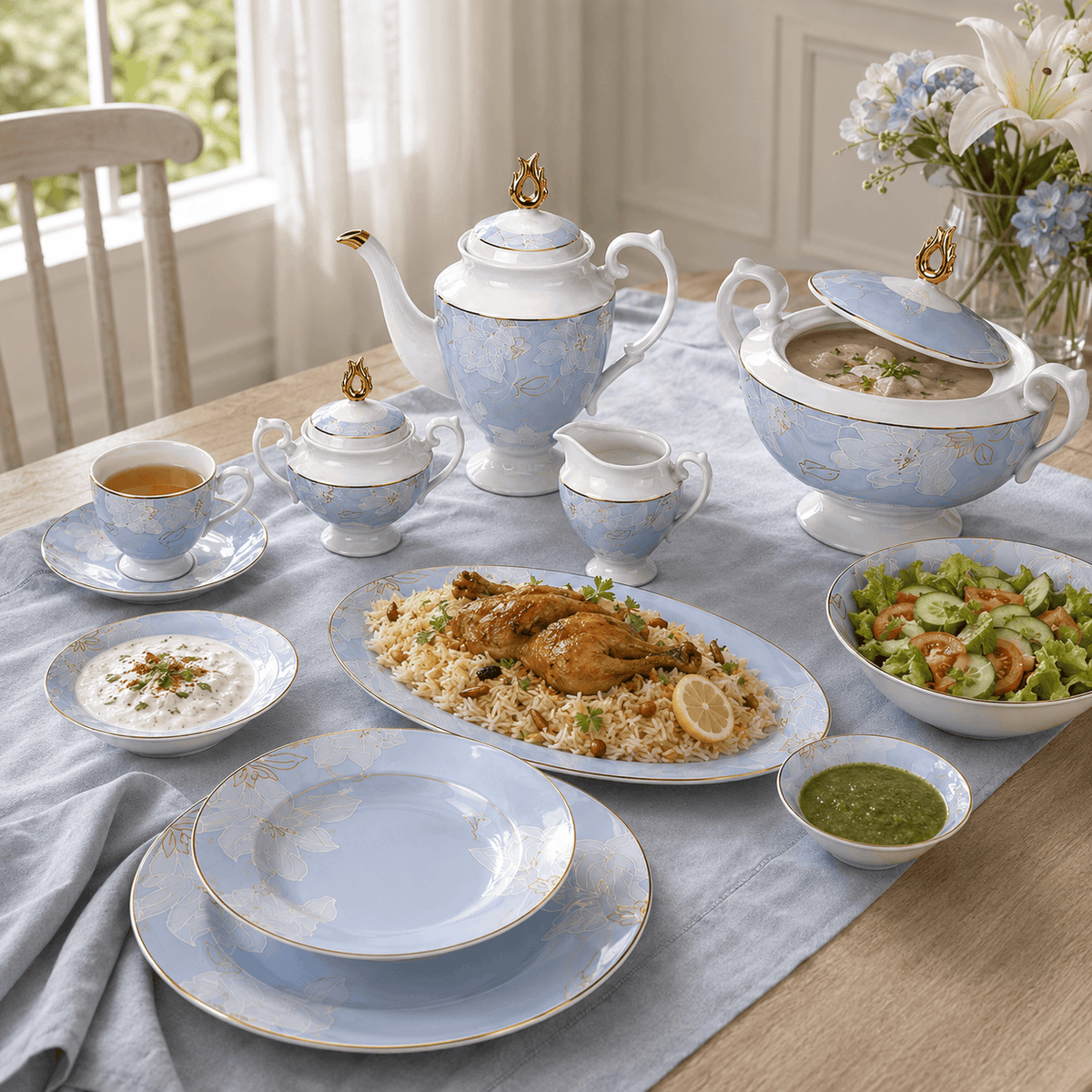 Royal 61-Pieces 8-Serving Bonne China Dinner Sets FY-Series Kaka Bawa Sons