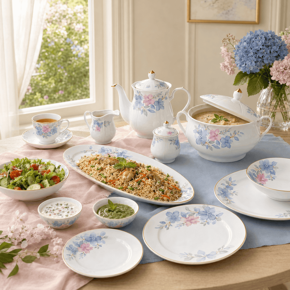 Royal 61-Pieces 8-Serving Bonne China Dinner Sets NG-Series Kaka Bawa Sons