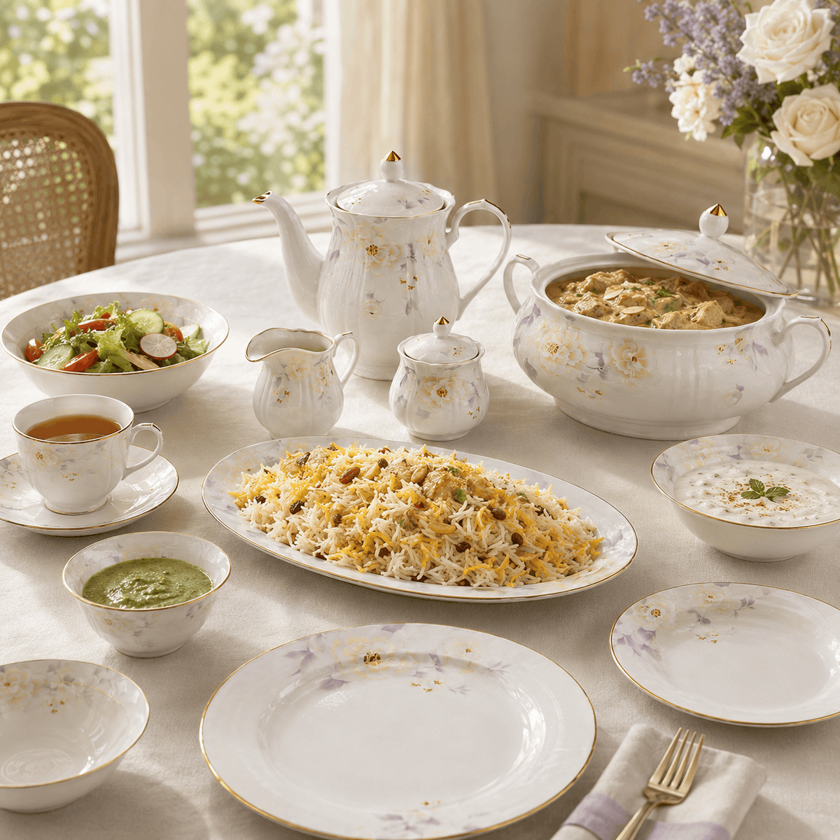Royal 61-Pieces 8-Serving Bonne China Dinner Sets NG-Series Kaka Bawa Sons