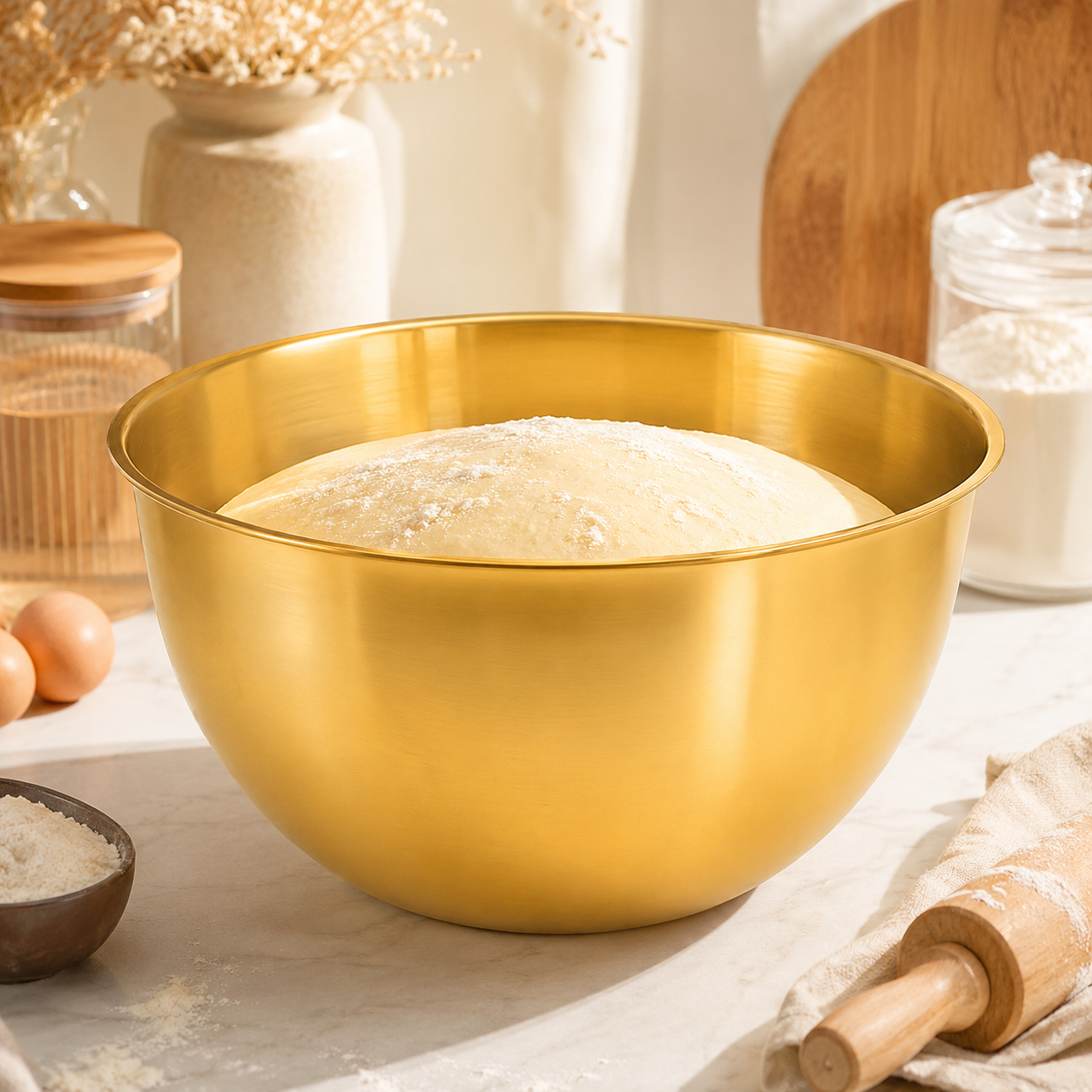 T.D.L Stainless Steel With Electric Golden Coating Mixing Bowls