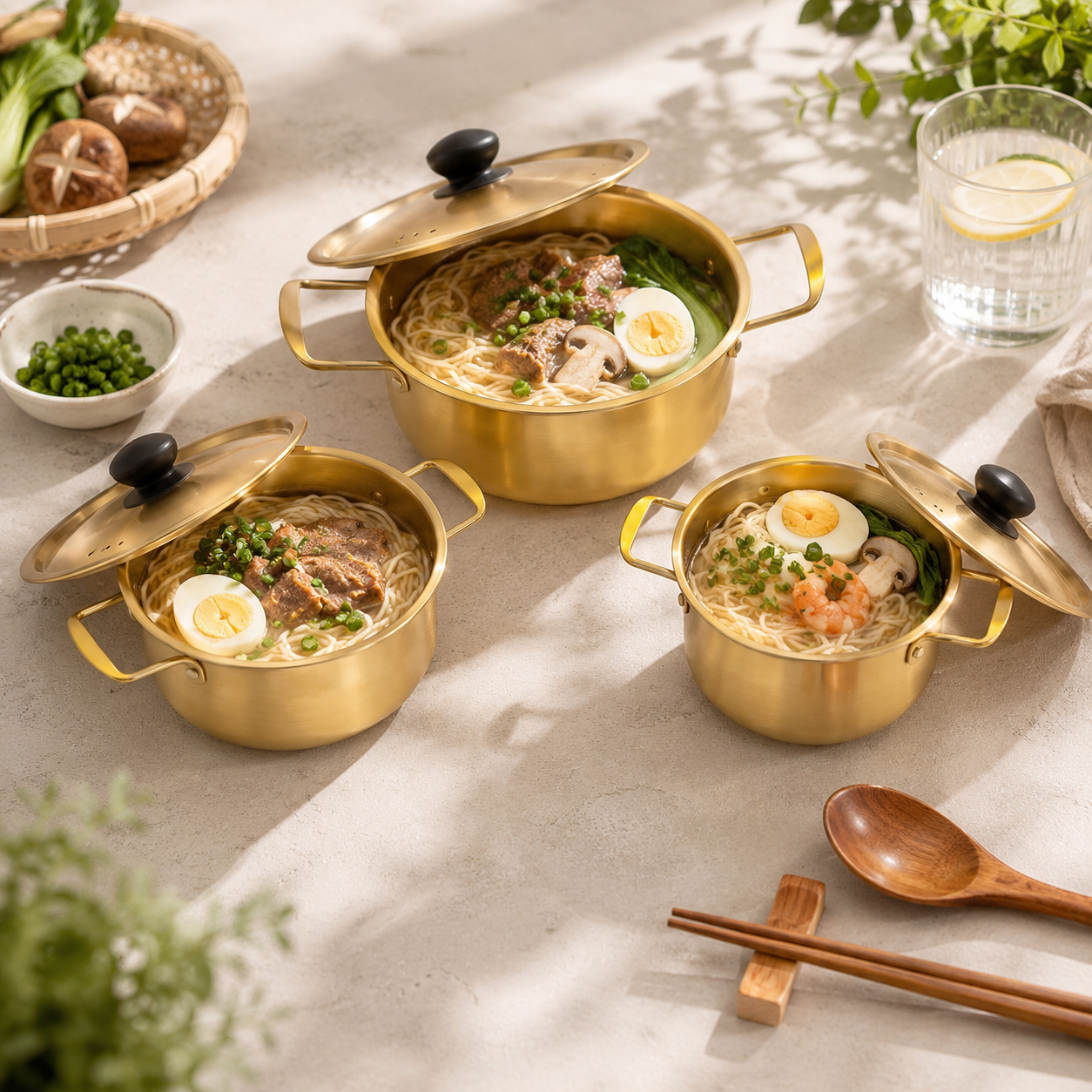 T.D.L Stainless Steel With Electric Golden Coating Noodle Soup Pot Set