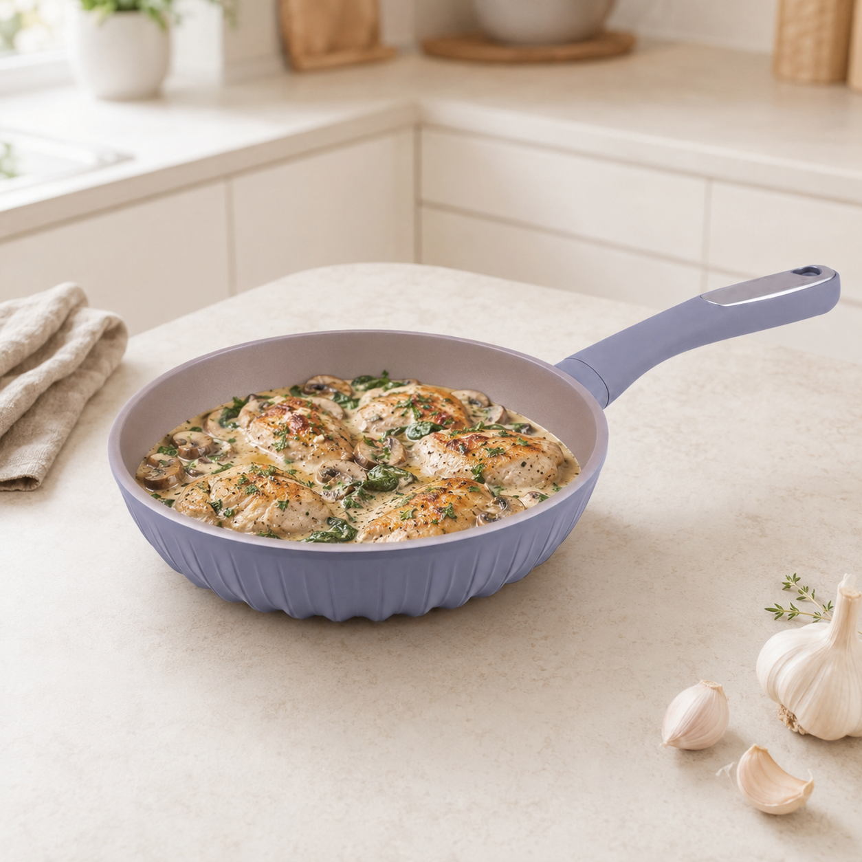 Uakeen Grey Stainless Steel Non-Stick Induction Frying Pans
