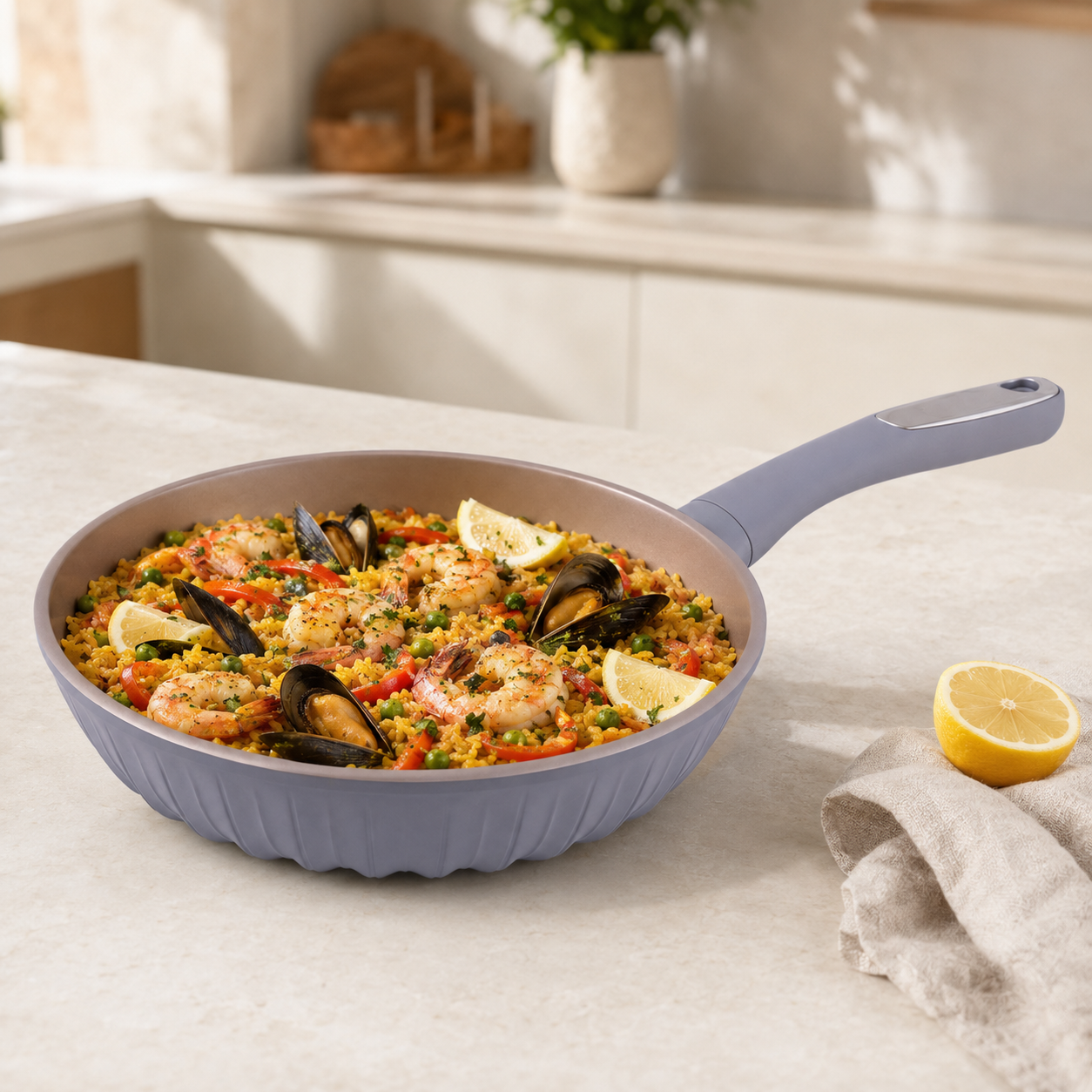 Uakeen Grey Stainless Steel Non-Stick Induction Frying Pans
