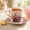 Danny Home 230 ML Floral Ceramic Cup and Saucer With Decorative Pearl Bracelet