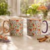Danny Home 2-Pieces 450 ML Twin Floral Porcelain Mugs