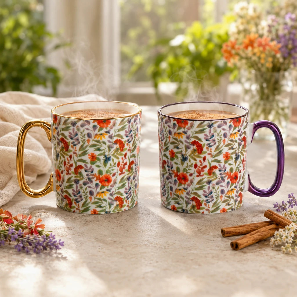 Danny Home 2-Piece Porcelain Mug - 450 ML | Wildflower Garden