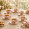 B/C 6-Pieces Ceramic "Blush Garden" Cup And Saucer Sets