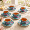 B/C 6-Pieces Ceramic "Aqua Blossom" Cup And Saucer Sets
