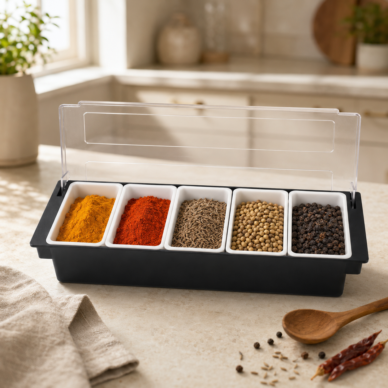 Roper  Plastic Black Spice Boxes With White Containers