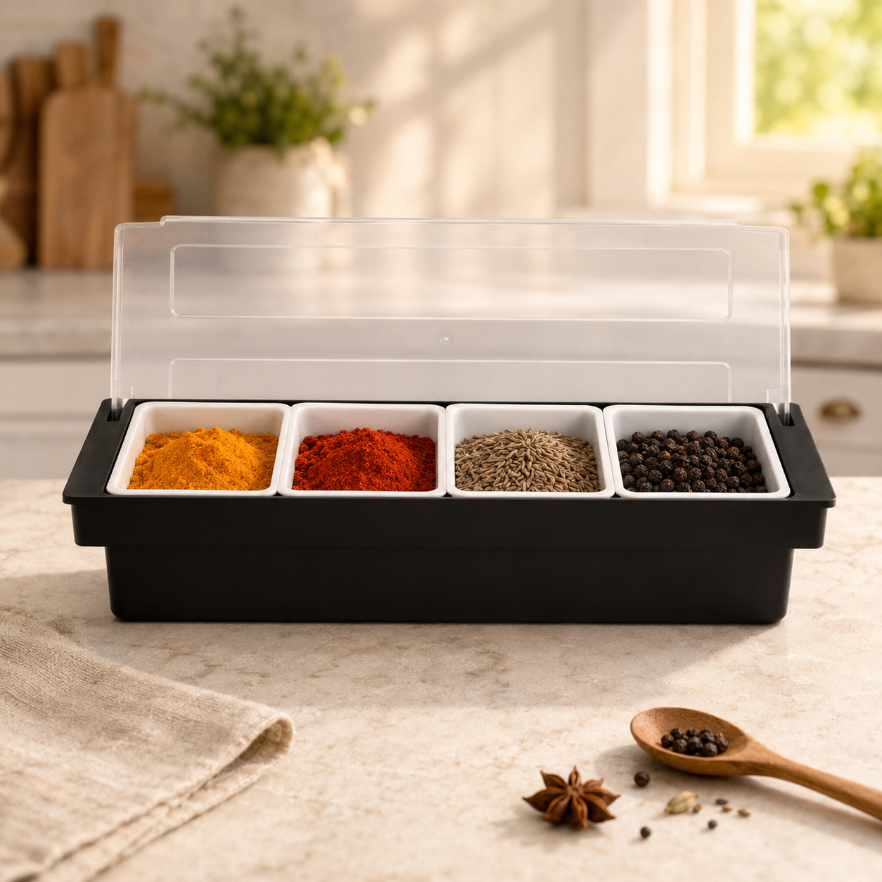 Roper  Plastic Black Spice Boxes With White Containers