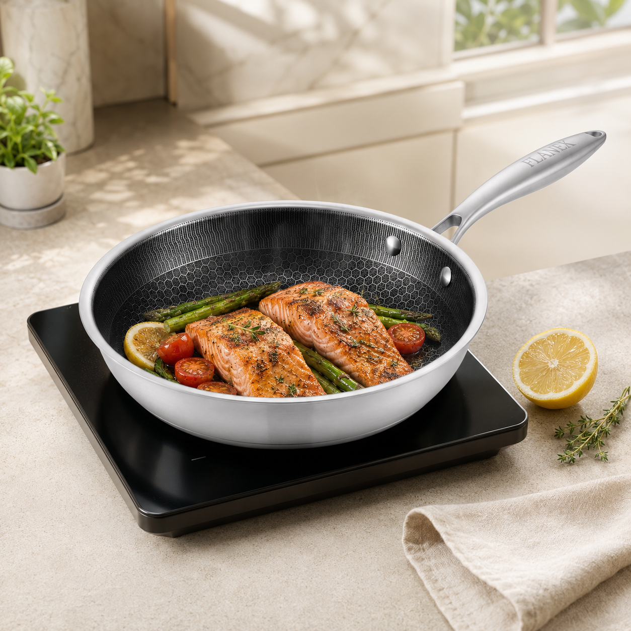 Flanek Stainless Steel Black And White Laser Coating Induction Frying Pan