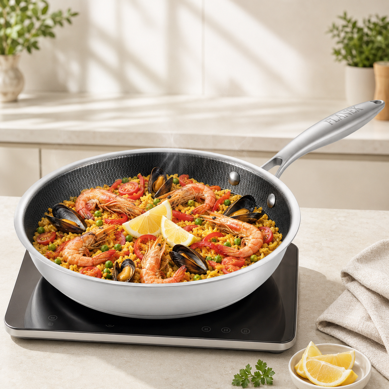 Flanek Stainless Steel Black And White Laser Coating Induction Frying Pan