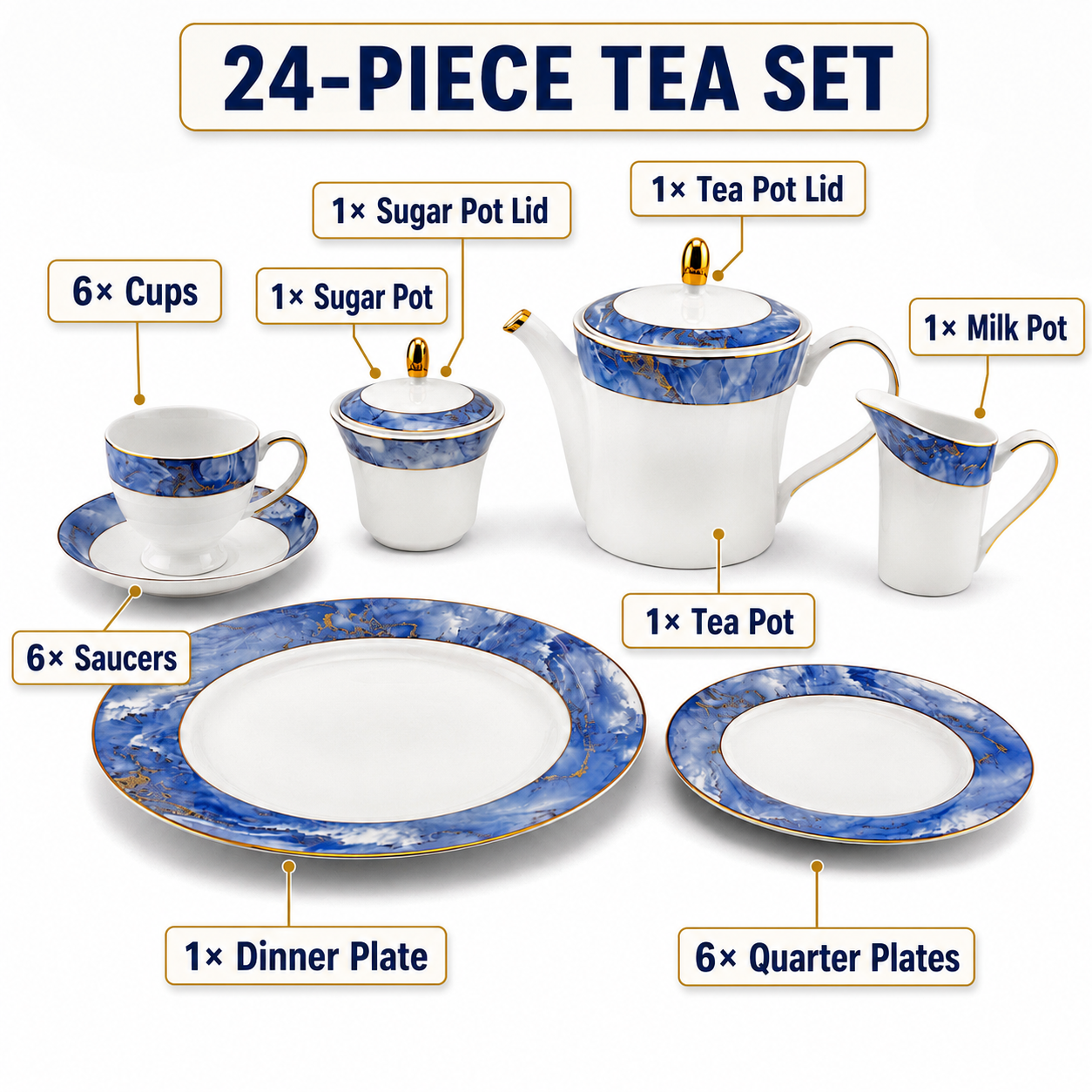 Onemore 24-Pieces 6-Serving Fine Bonne China Tea Sets