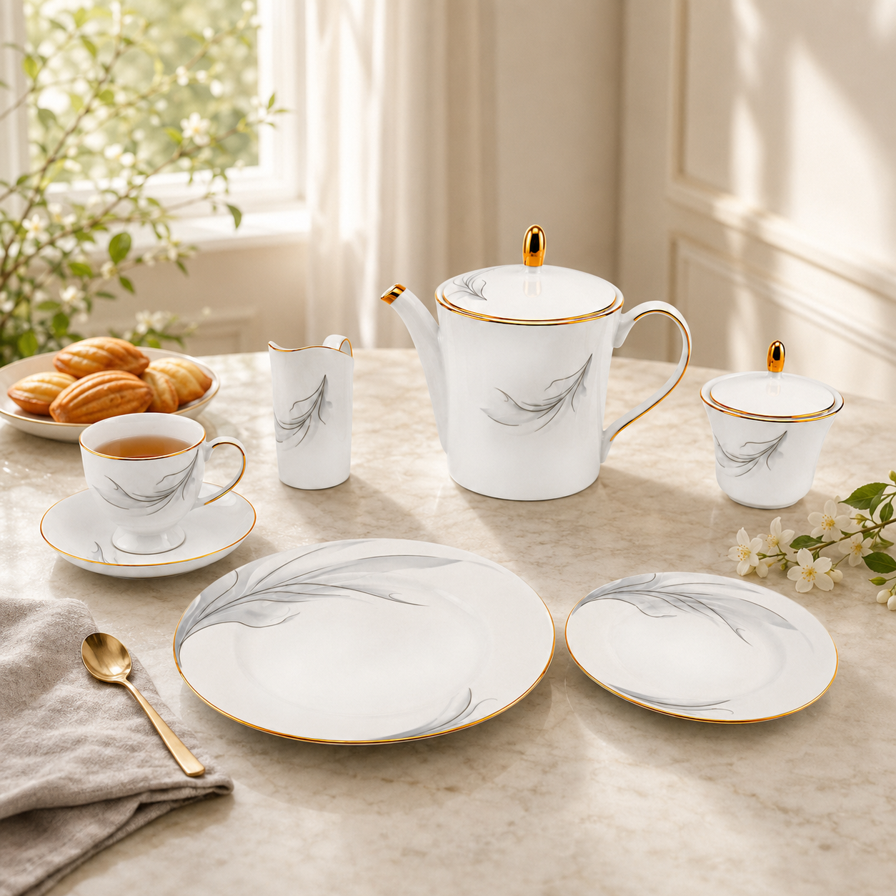 Onemore 24-Pieces 6-Serving Fine Bonne China Tea Sets