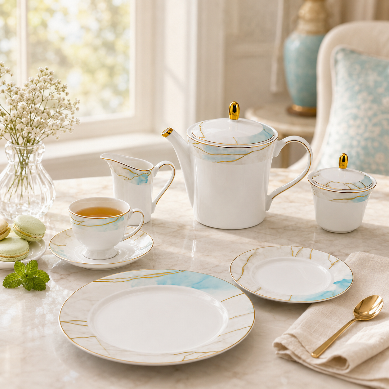 Onemore 24-Pieces 6-Serving Fine Bonne China Tea Sets