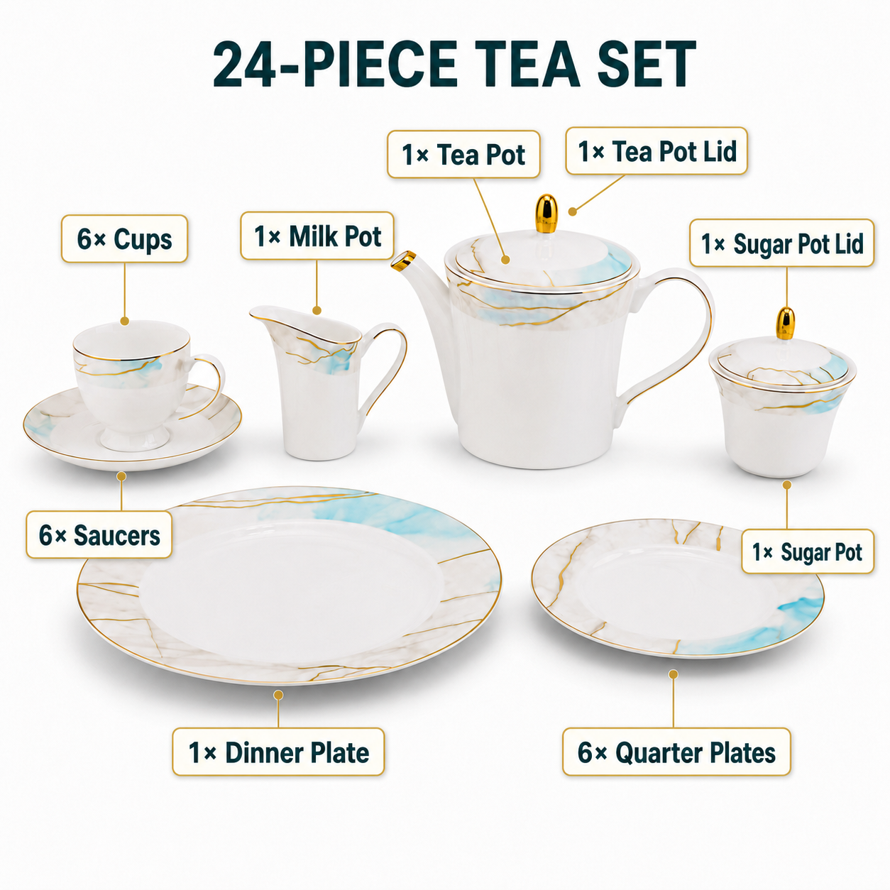 Onemore 24-Pieces 6-Serving Fine Bonne China Tea Sets