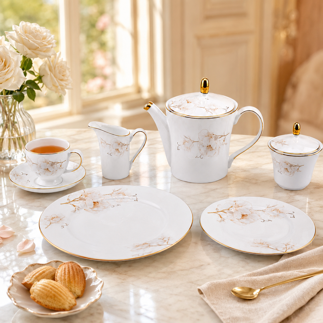 Onemore 24-Pieces 6-Serving Fine Bonne China Tea Sets