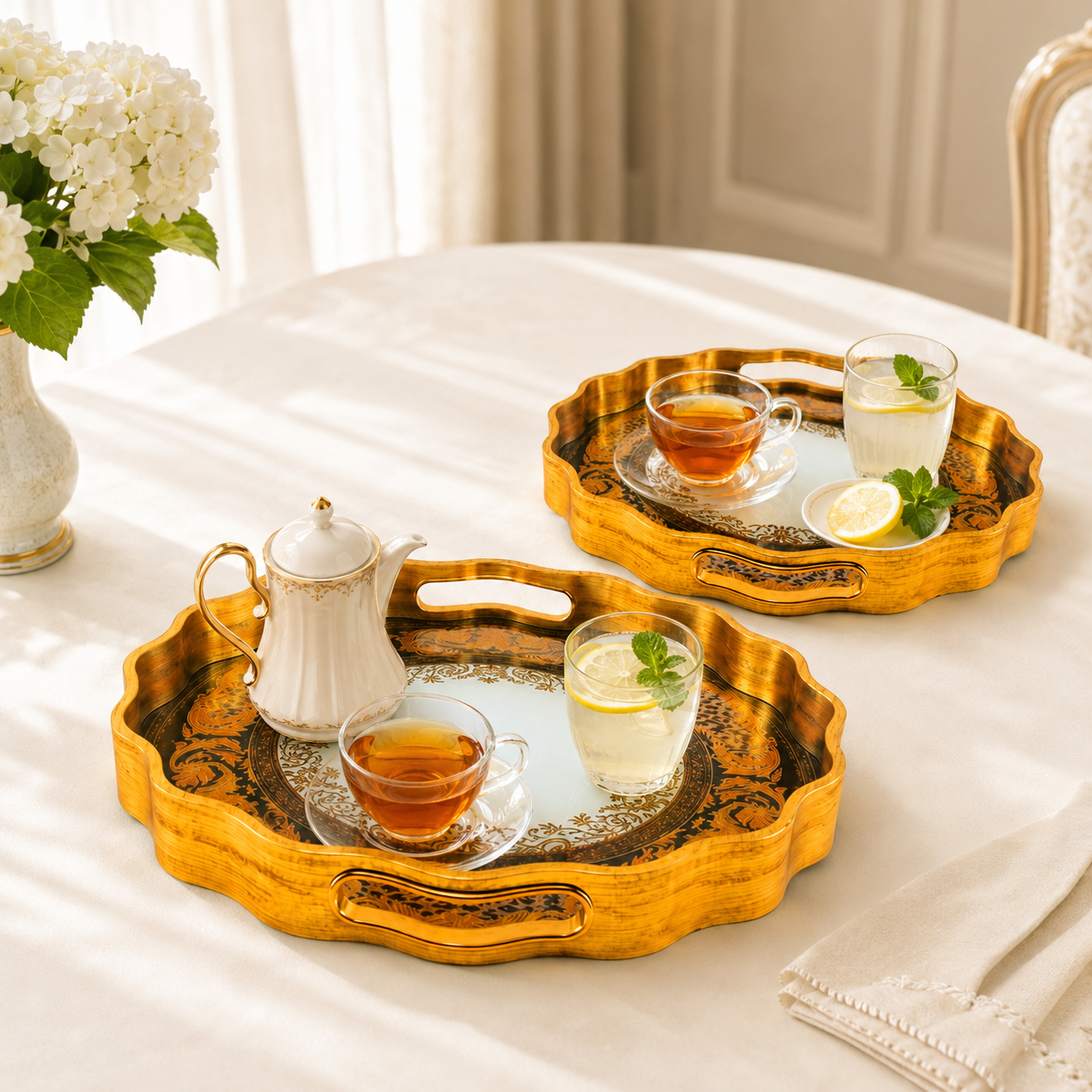 Angela Round Glass Tray Sets With Fiber Plastic Walls