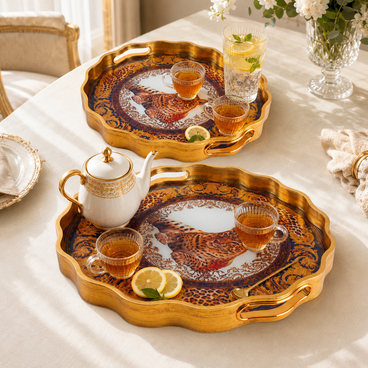 Angela Round Glass Tray Sets With Fiber Plastic Walls