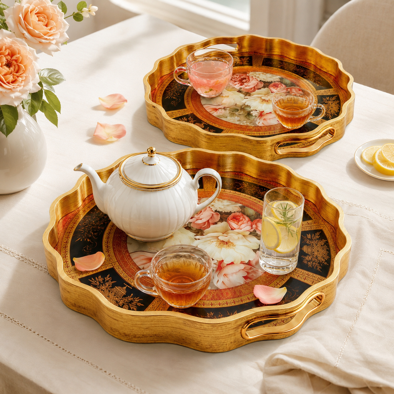 Angela Round Glass Tray Sets With Fiber Plastic Walls