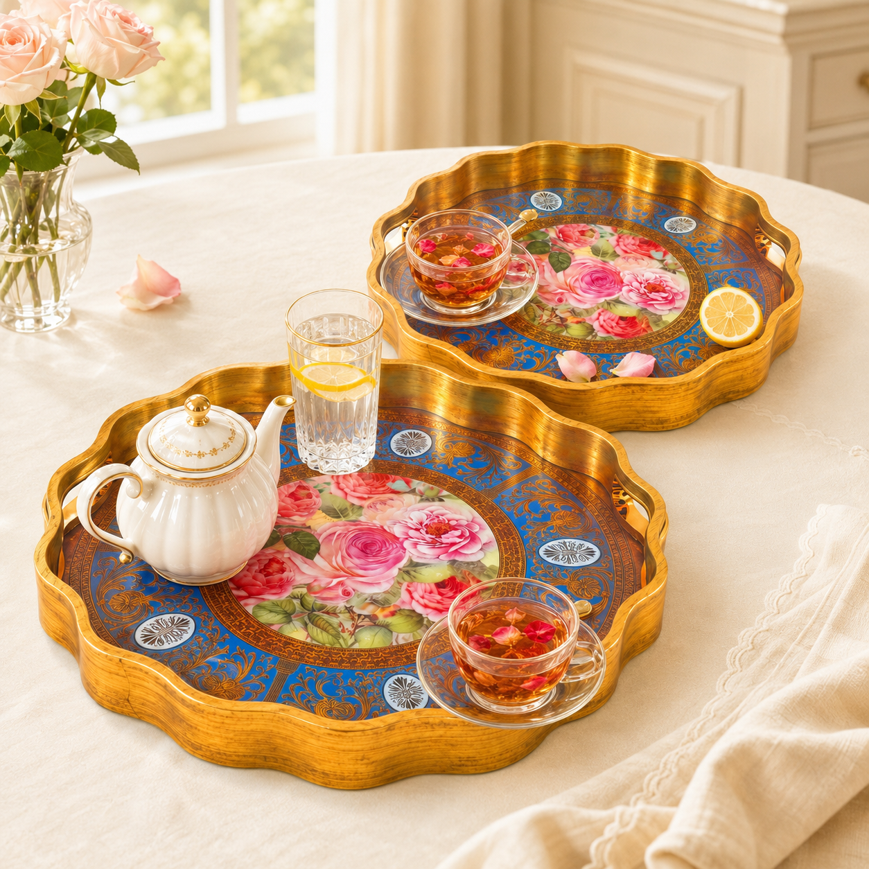 Angela Round Glass Tray Sets With Fiber Plastic Walls