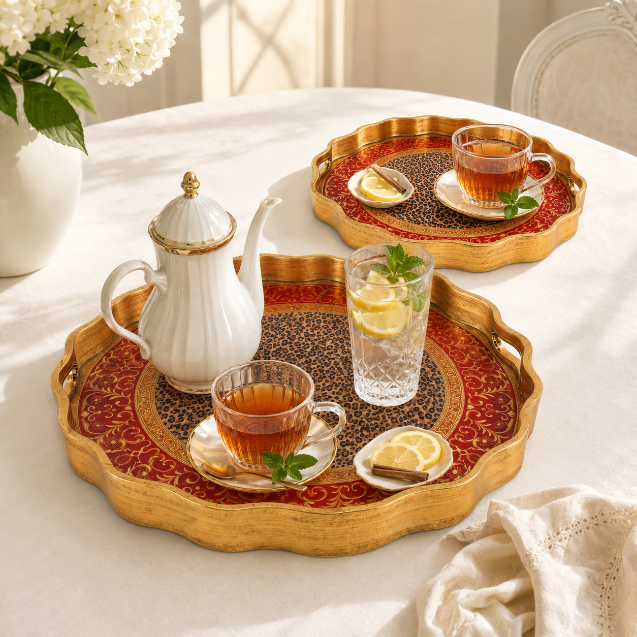 Angela Round Glass Tray Sets With Fiber Plastic Walls
