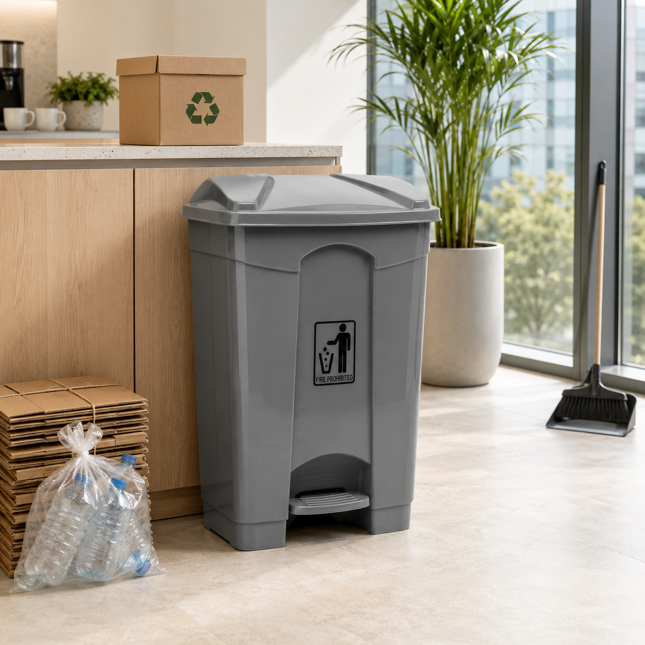 Deluxe 70-Liter Plastic Rectangular Push-Pedal Dustbin