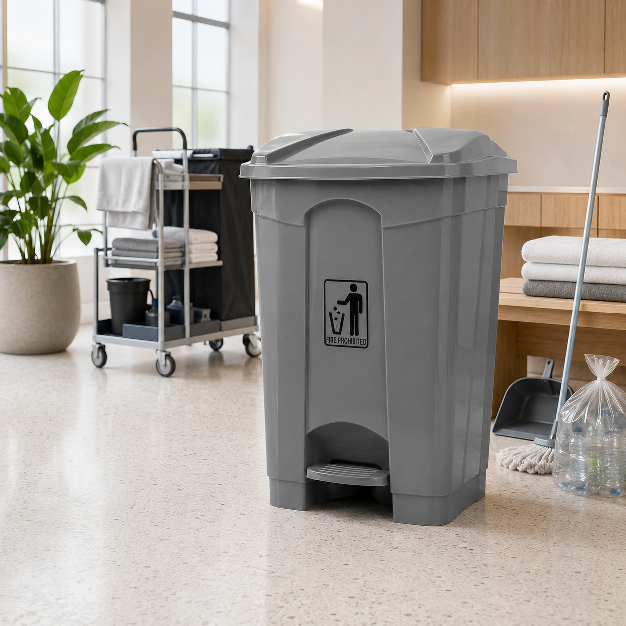 Deluxe 90-Liter Plastic Rectangular Push-Pedal Dustbins