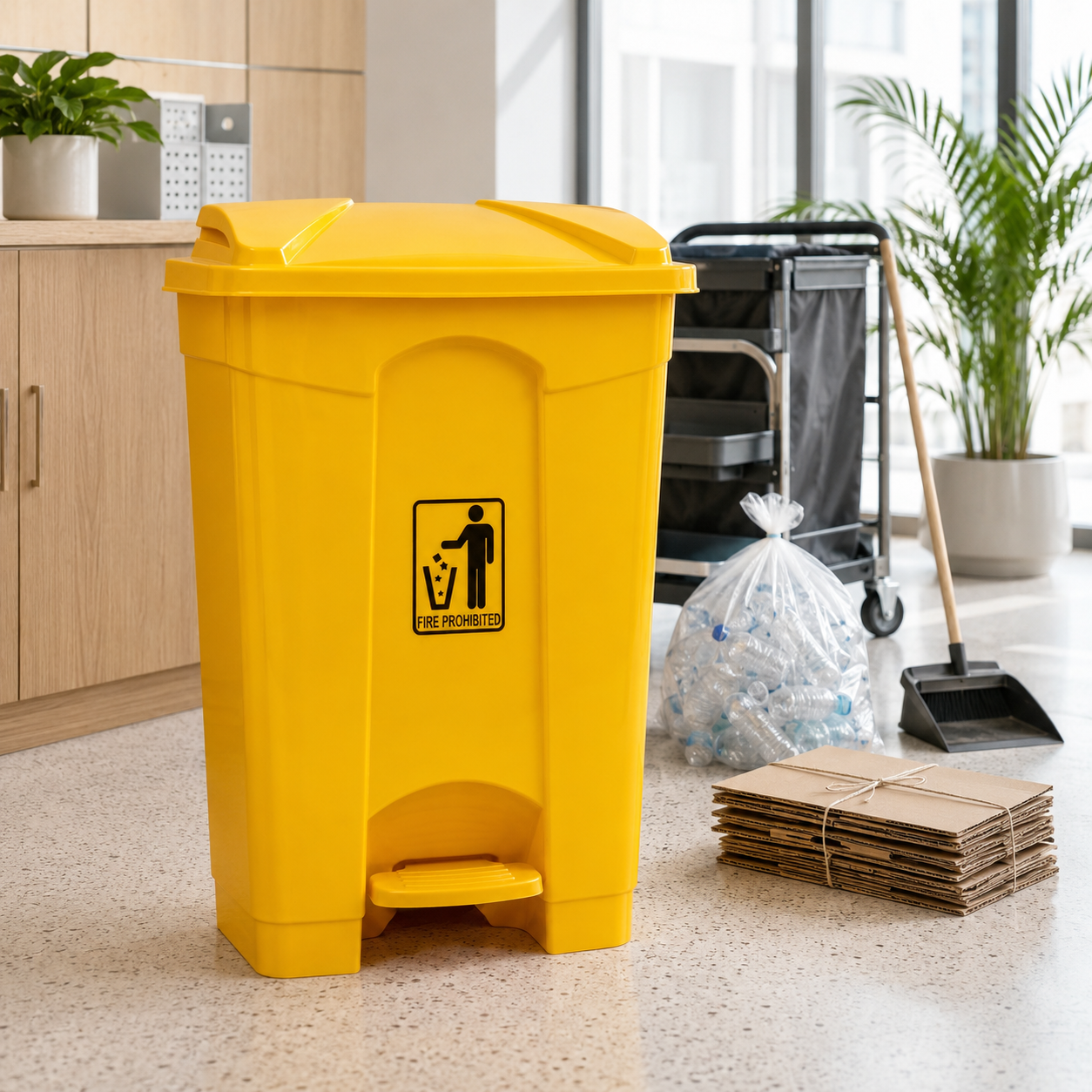 Deluxe 90-Liter Plastic Rectangular Push-Pedal Dustbins