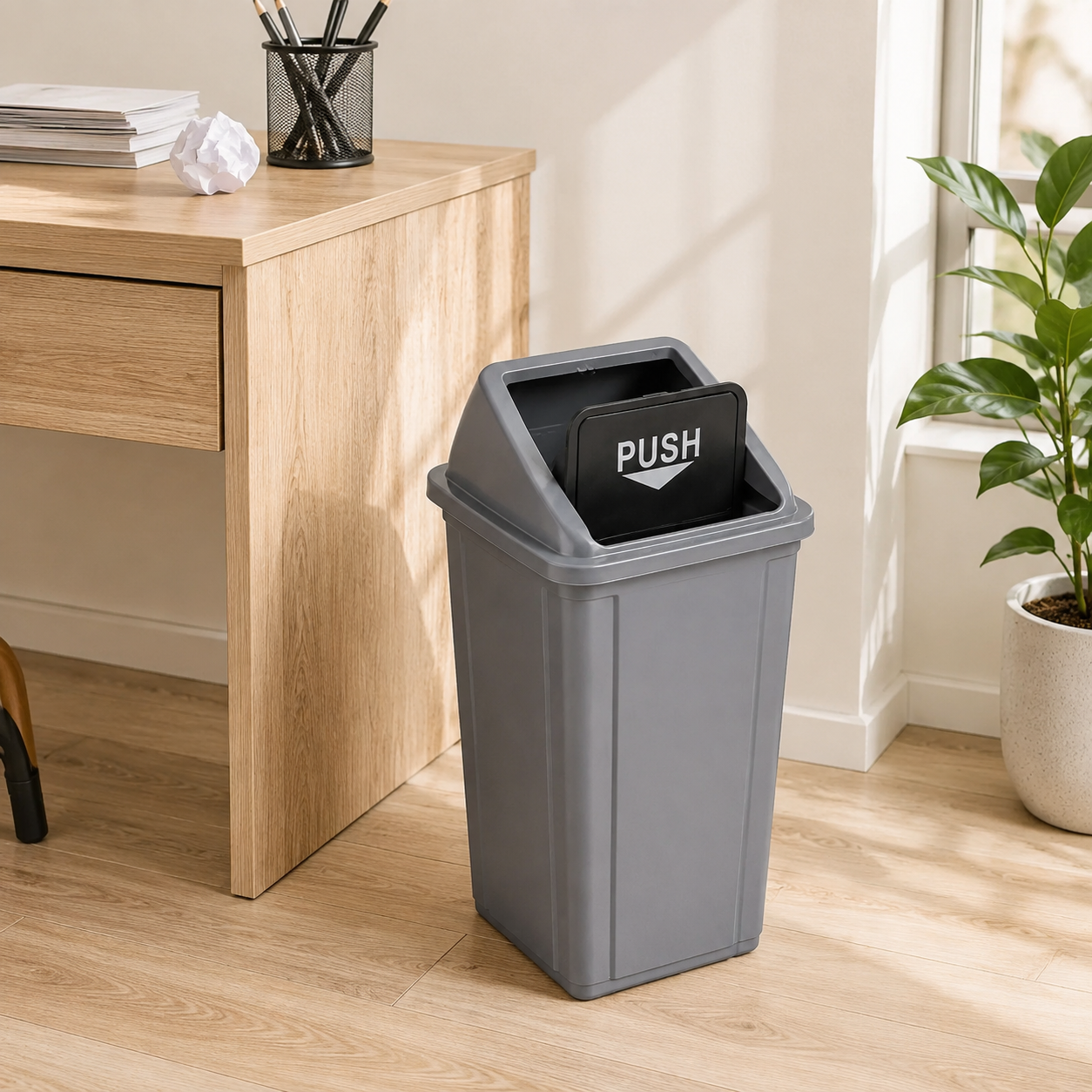 Prime Plastic Gray Rectangular Push LId Dustbins