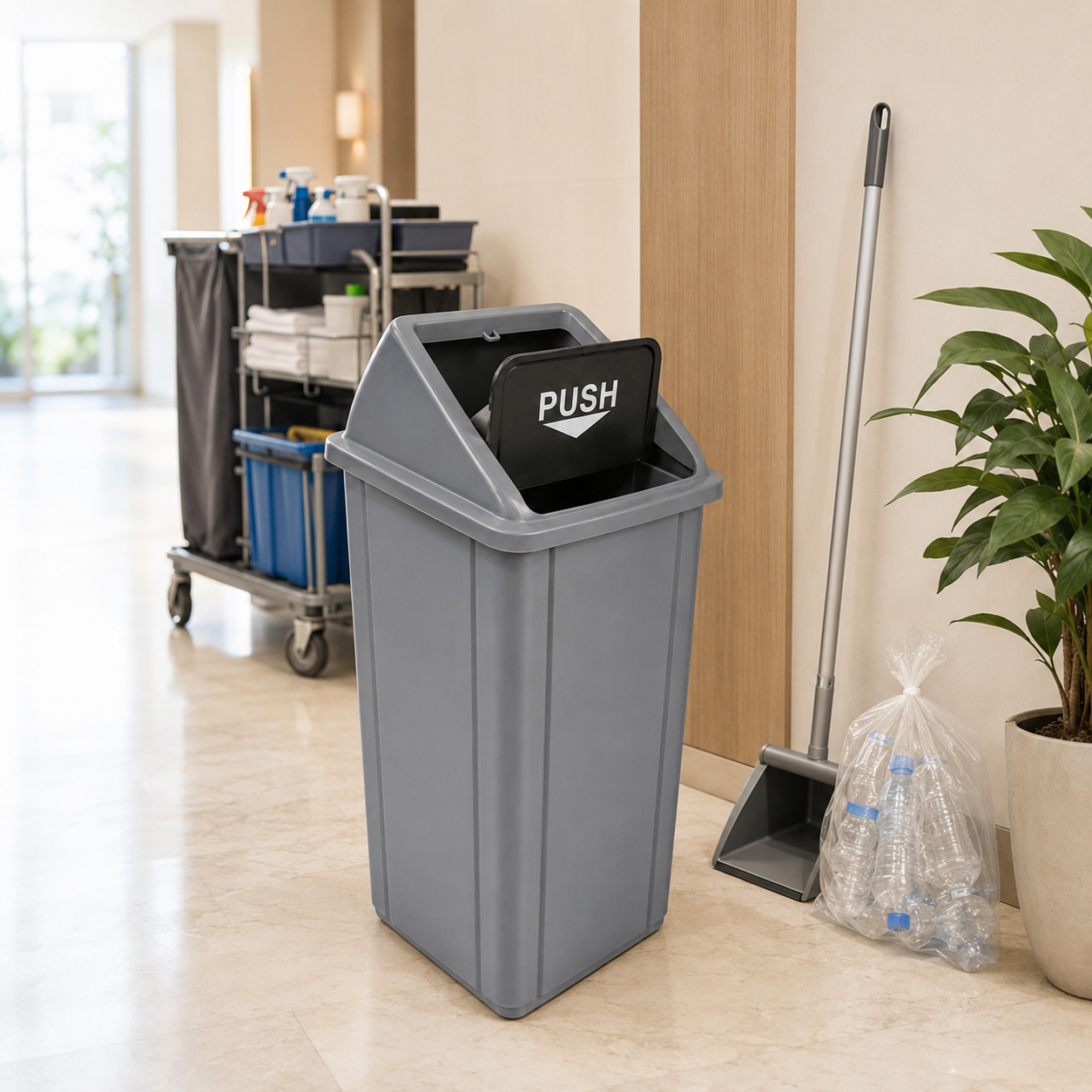 Prime Plastic Gray Rectangular Push LId Dustbins