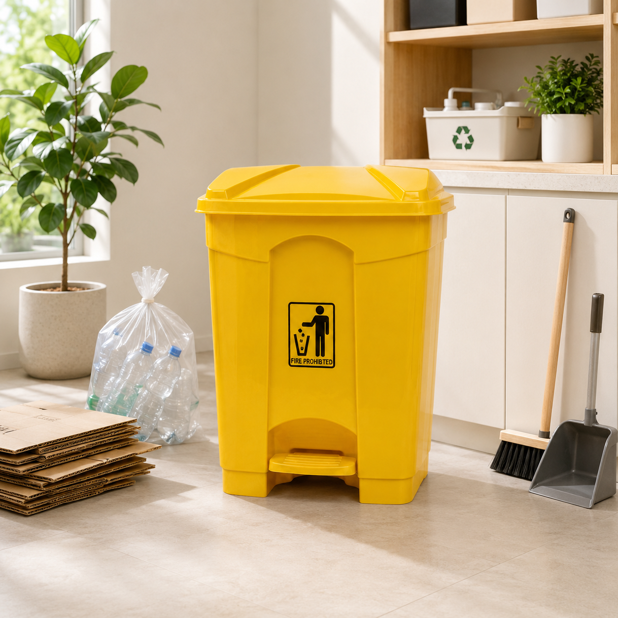 Deluxe 50-Liter Plastic Rectangular Push-Pedal Dustbins